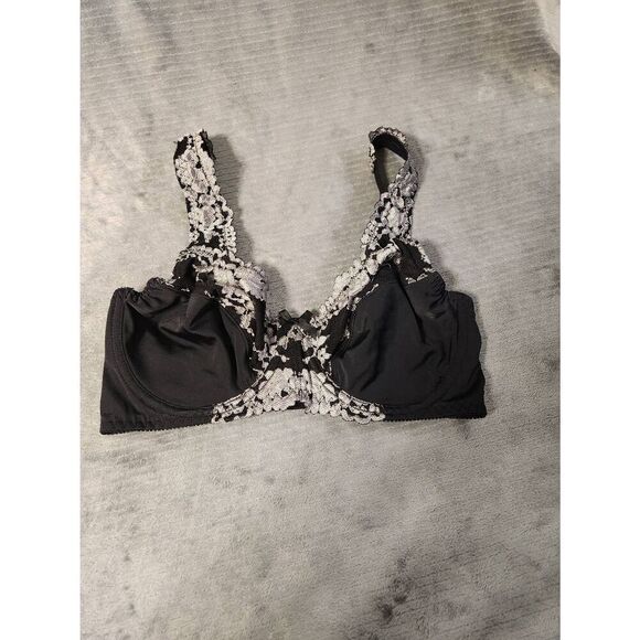 Curve Muse size 34D Unlined Black White Floral Lace Minimizer Bra - Picture 1 of 4